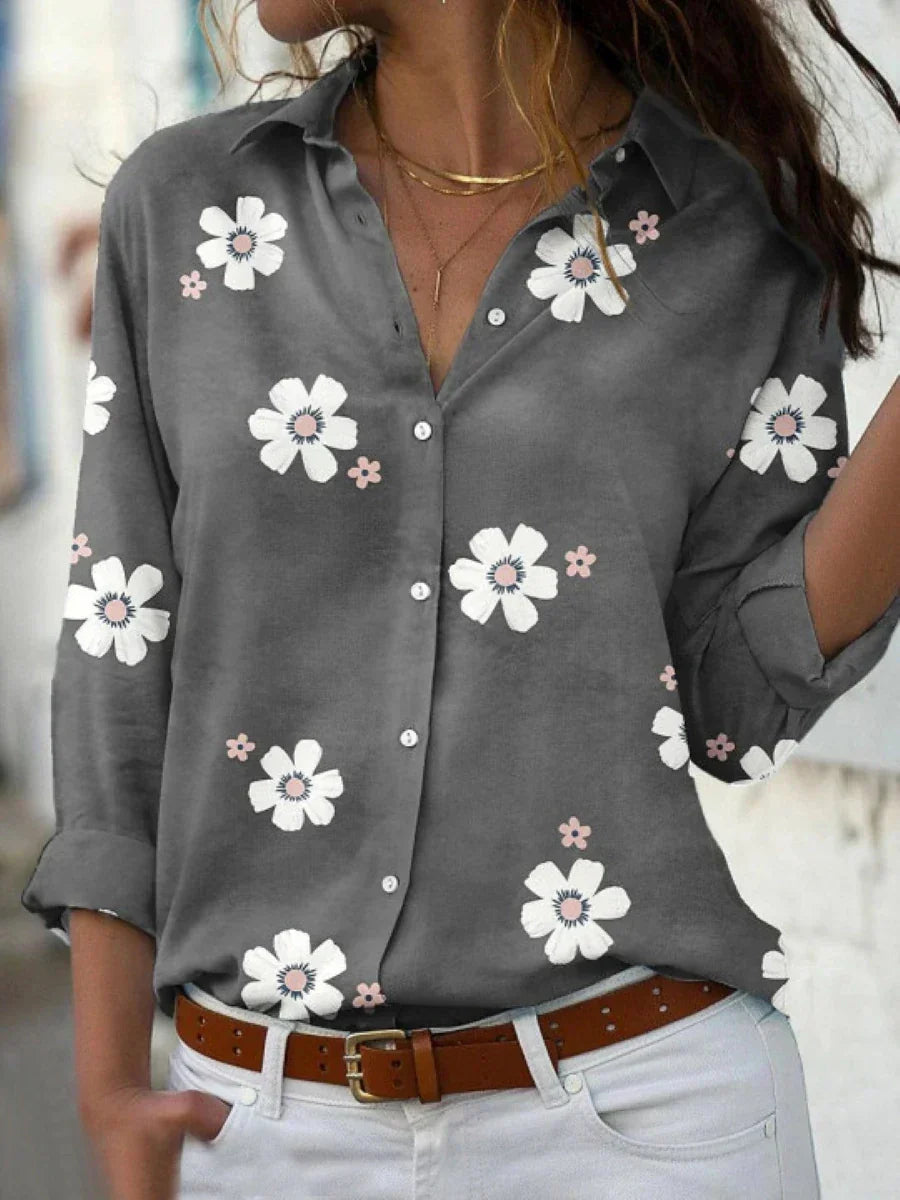 Women's Floral Print Blouse with a Classic Collar | Button-Front Closure, Soft Breathable Fabric | Size S-2XL, 4 Colors