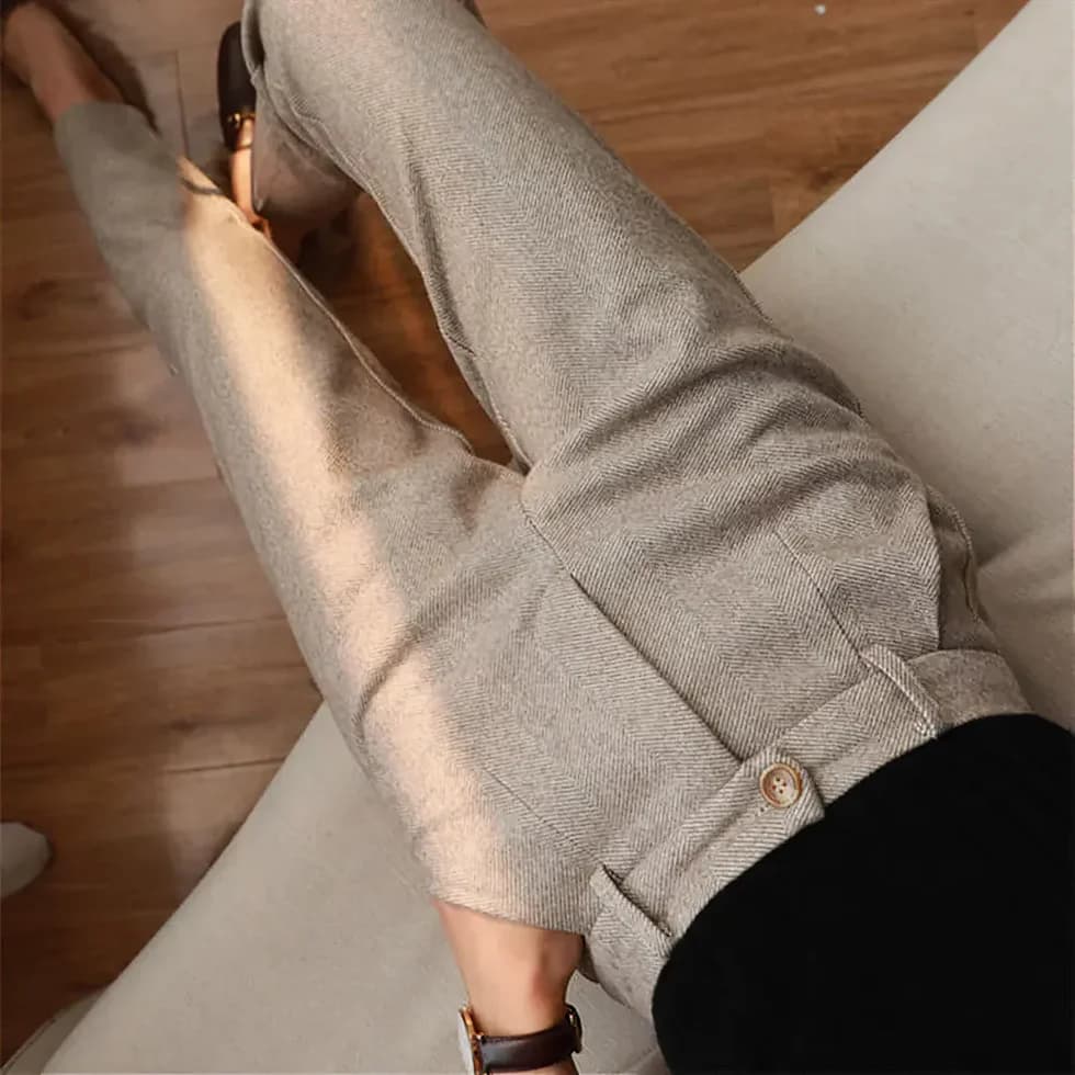 Denna | Mens Herringbone Pleated Pants | Pleated Front, Soft Lining, Light Drape | Brown, Beige or Gray XS-2XL