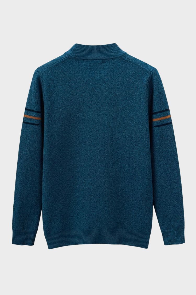 Men's Half-Zip Stand Collar Sweater, Long Sleeves, Striped