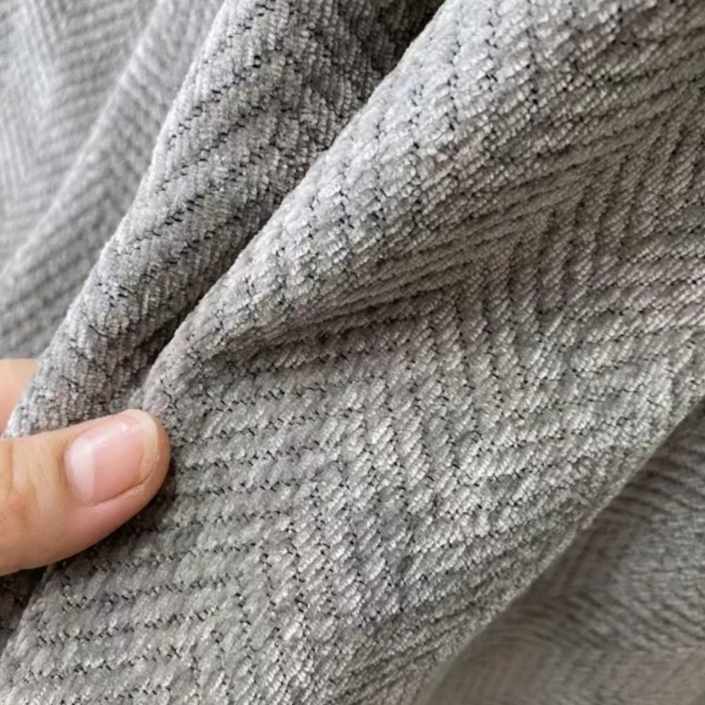 Herringbone Weave Throw Blanket with Fringed Edges for Sofa