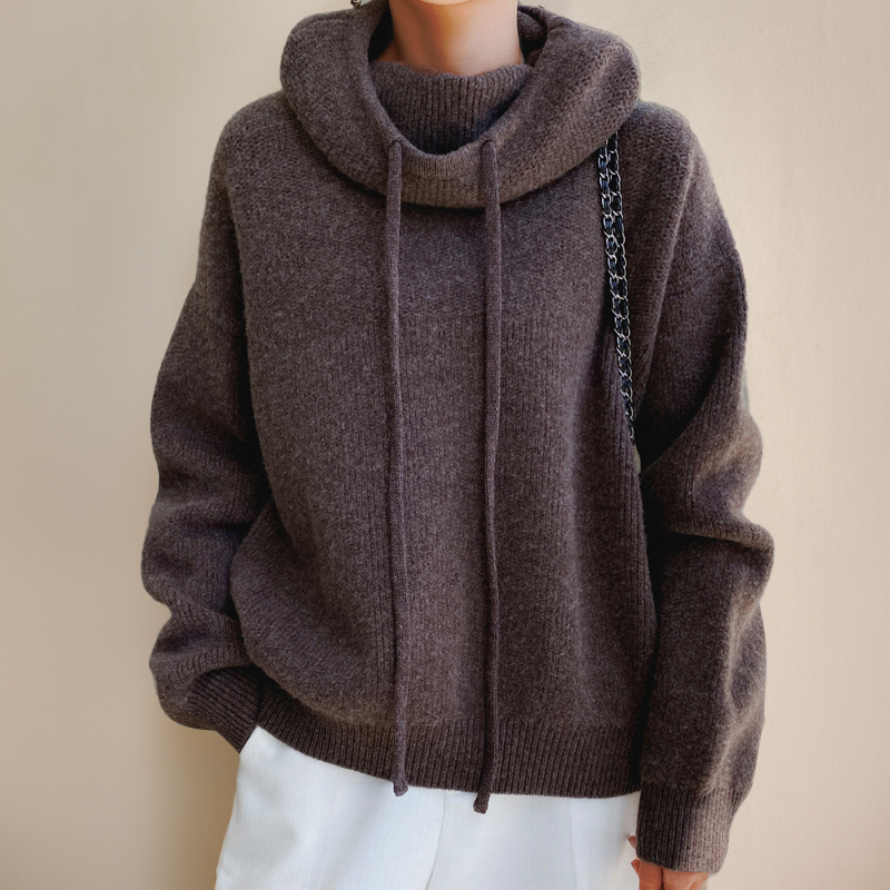 Paige | Womens Knit Cowl Neck Hoodie | Relaxed Fit, Funnel Neck, Drawstring Detail | Green and Gray Sizes S-2XL