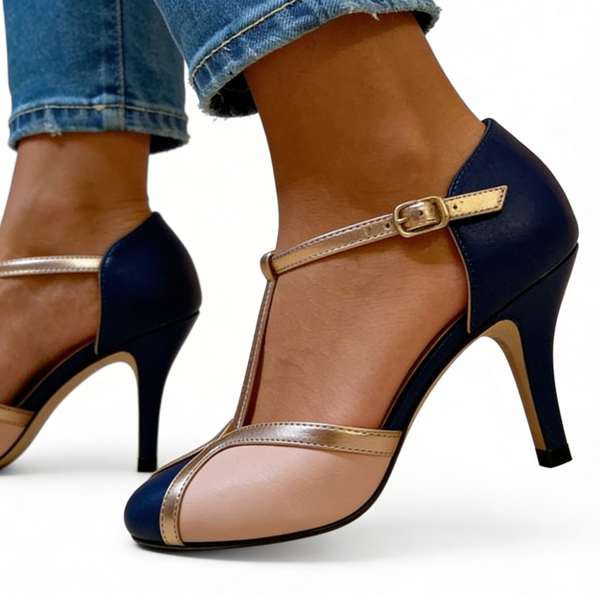 Margaux | Comfortable Women's Heels in Caramel and Black