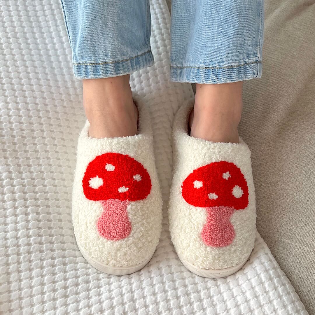 Women's Mule Slippers with a Red Heart Motif | Soft Plush Upper, Open Back, Non Slip Sole | Sizes 5.5-9.5