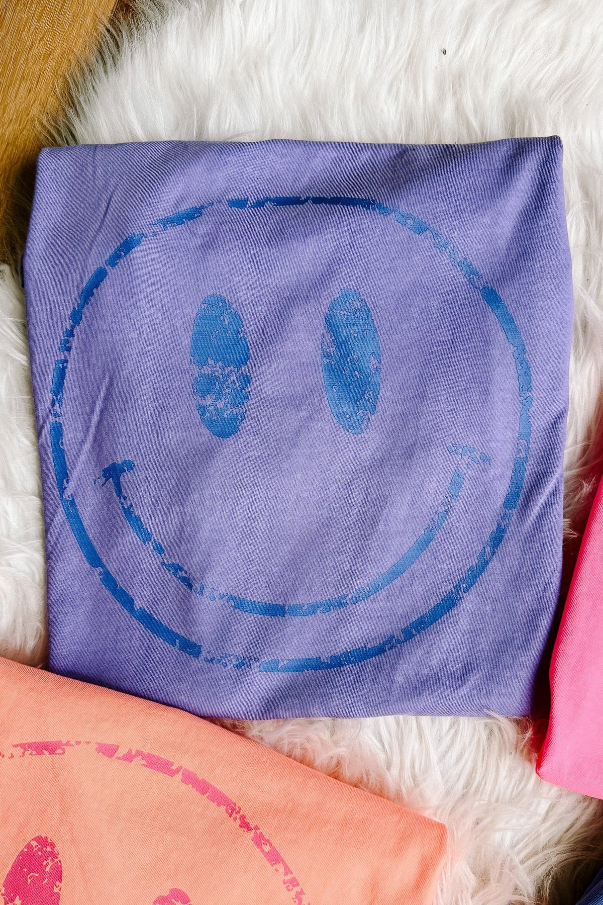 Colorful Distressed Happy Faces Graphic Tee - Multiple Color