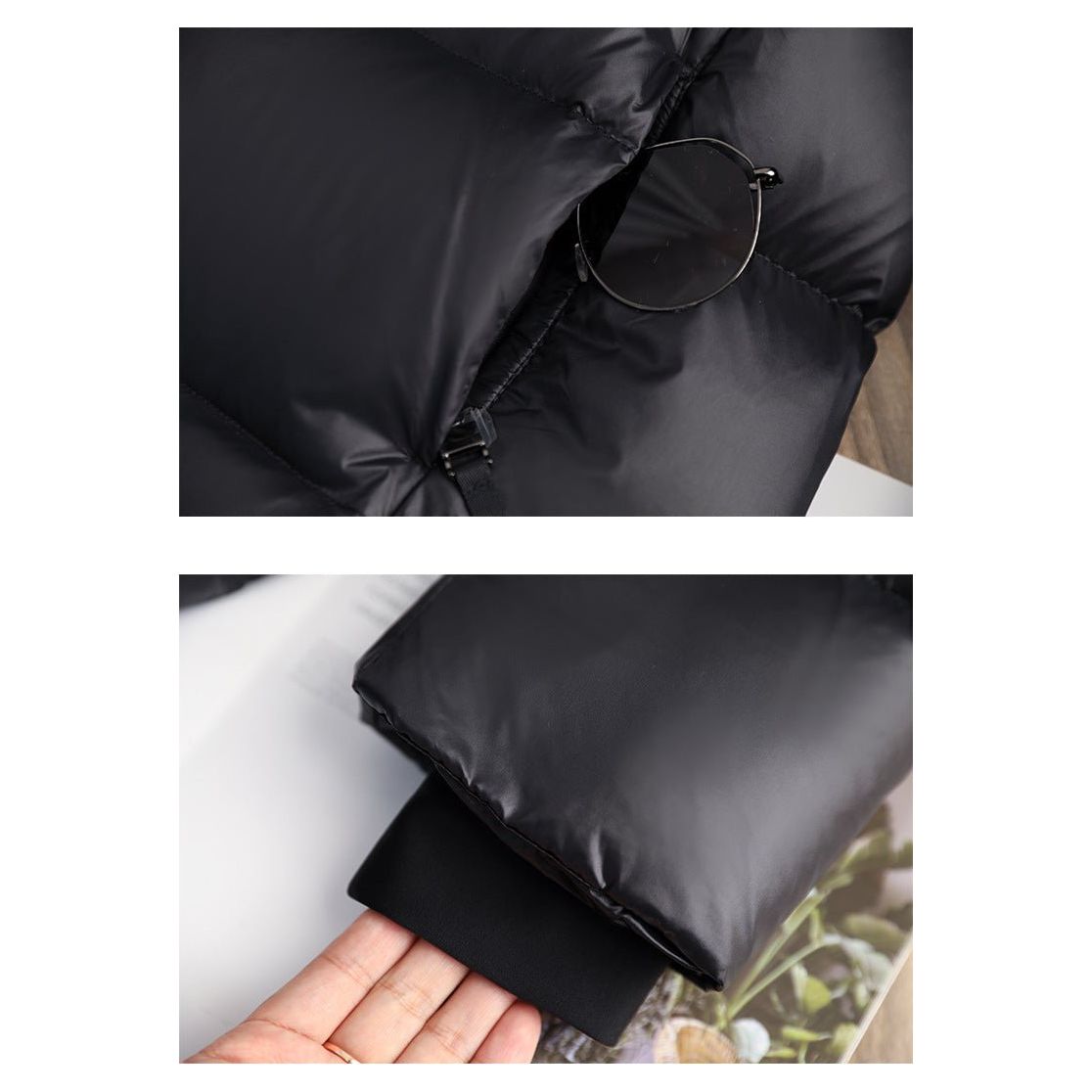 Women's Puffer Jacket with Down Filling and Longline Cut | Hood, Zip Closure, Pockets | For Winter | Size S-2XL | Black