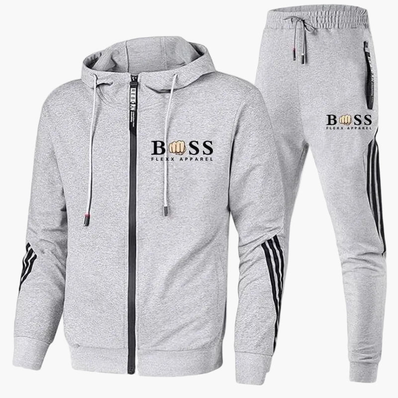 Men's Hooded Tracksuit Set, Zip Jacket, Tapered Trousers
