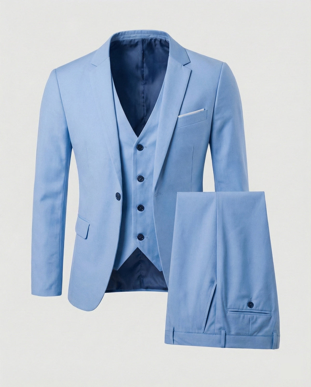 Men's Three-Piece Suit Set, Notched Lapels, Long Sleeves