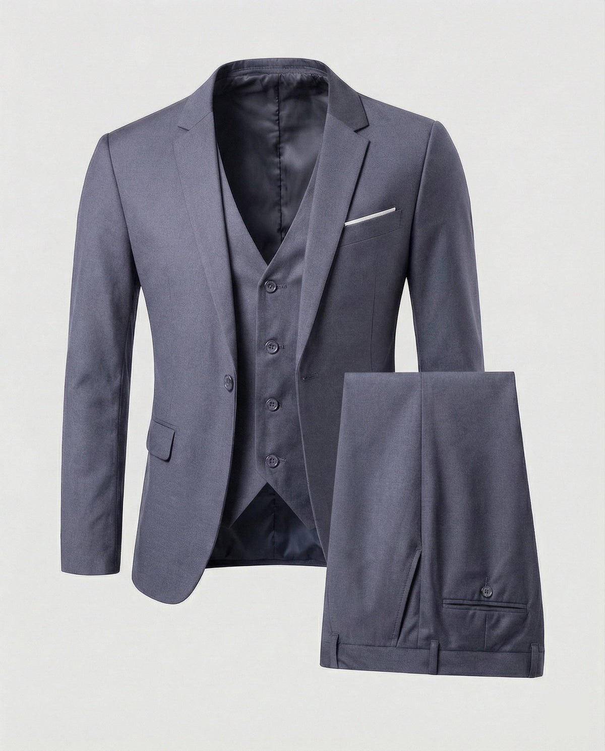 Men's Three-Piece Suit Set, Notched Lapels, Long Sleeves