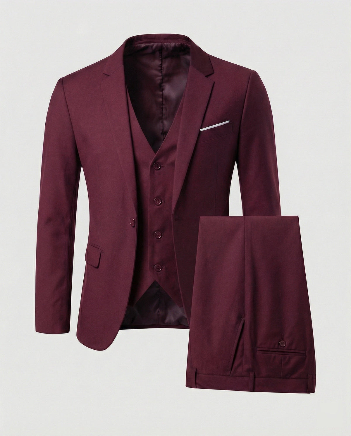 Men's Three-Piece Suit Set, Notched Lapels, Long Sleeves