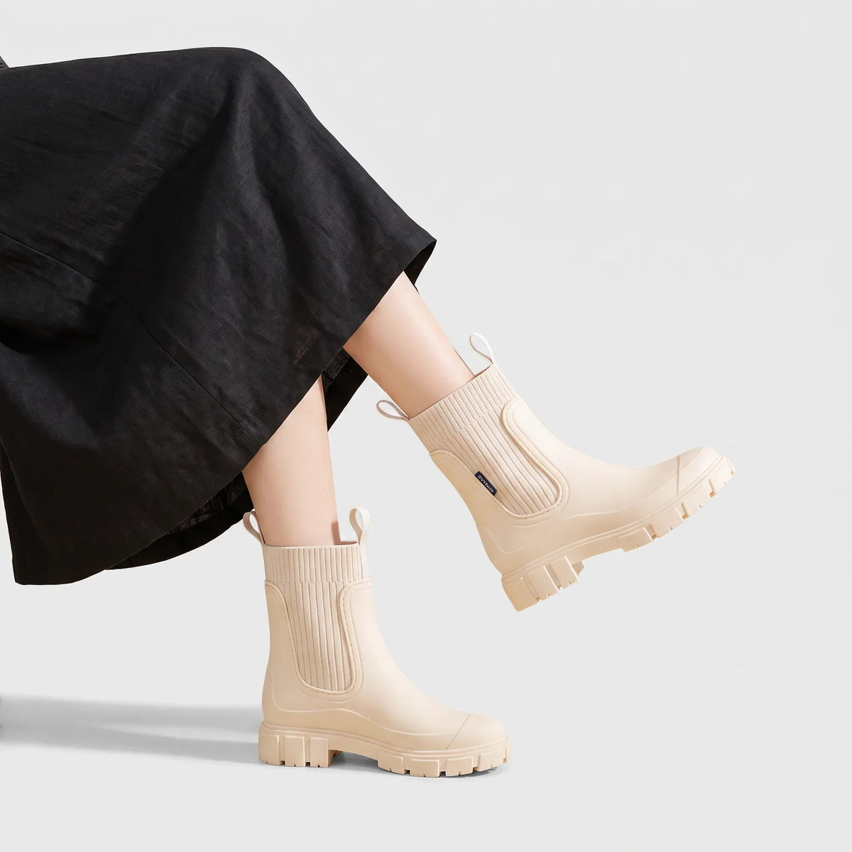 Women's Waterproof Boots with Ribbed Elastic Side Panels | Front and Back Pull Tabs, Chunky Lug Sole | Sizes 5.5-9.5, 5 Colors