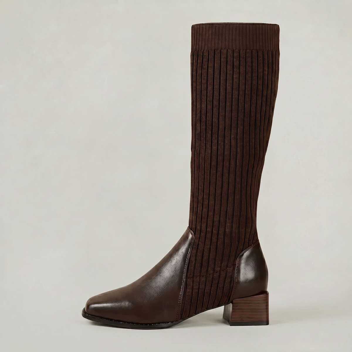 Vilma Ribbed Knit Block Heel Knee-High Boots