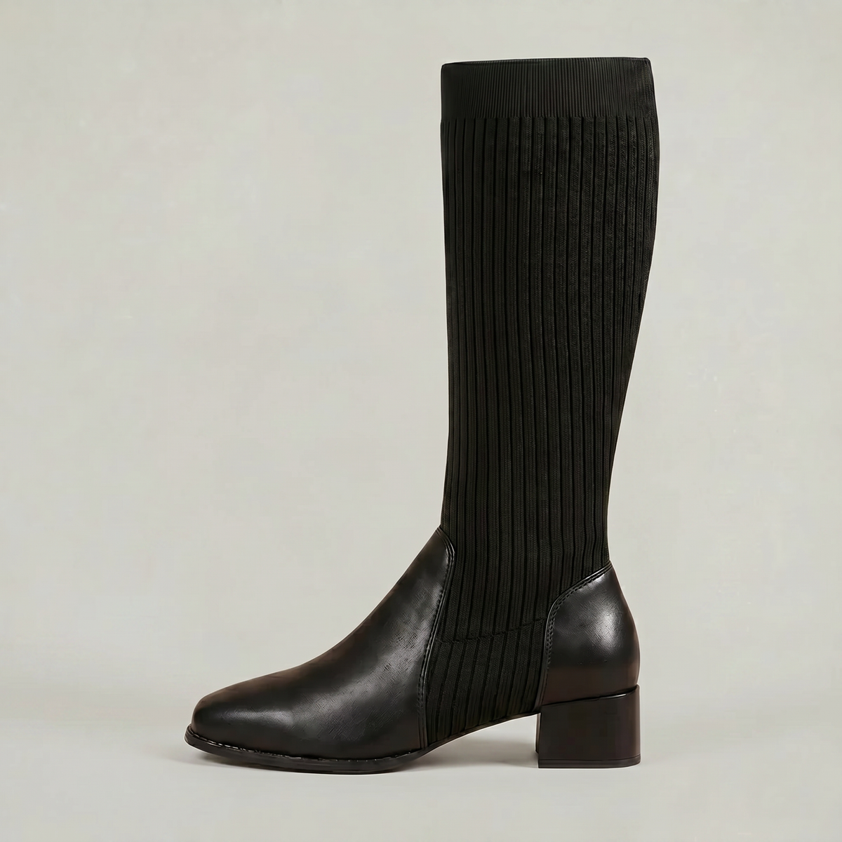 Vilma Ribbed Knit Block Heel Knee-High Boots