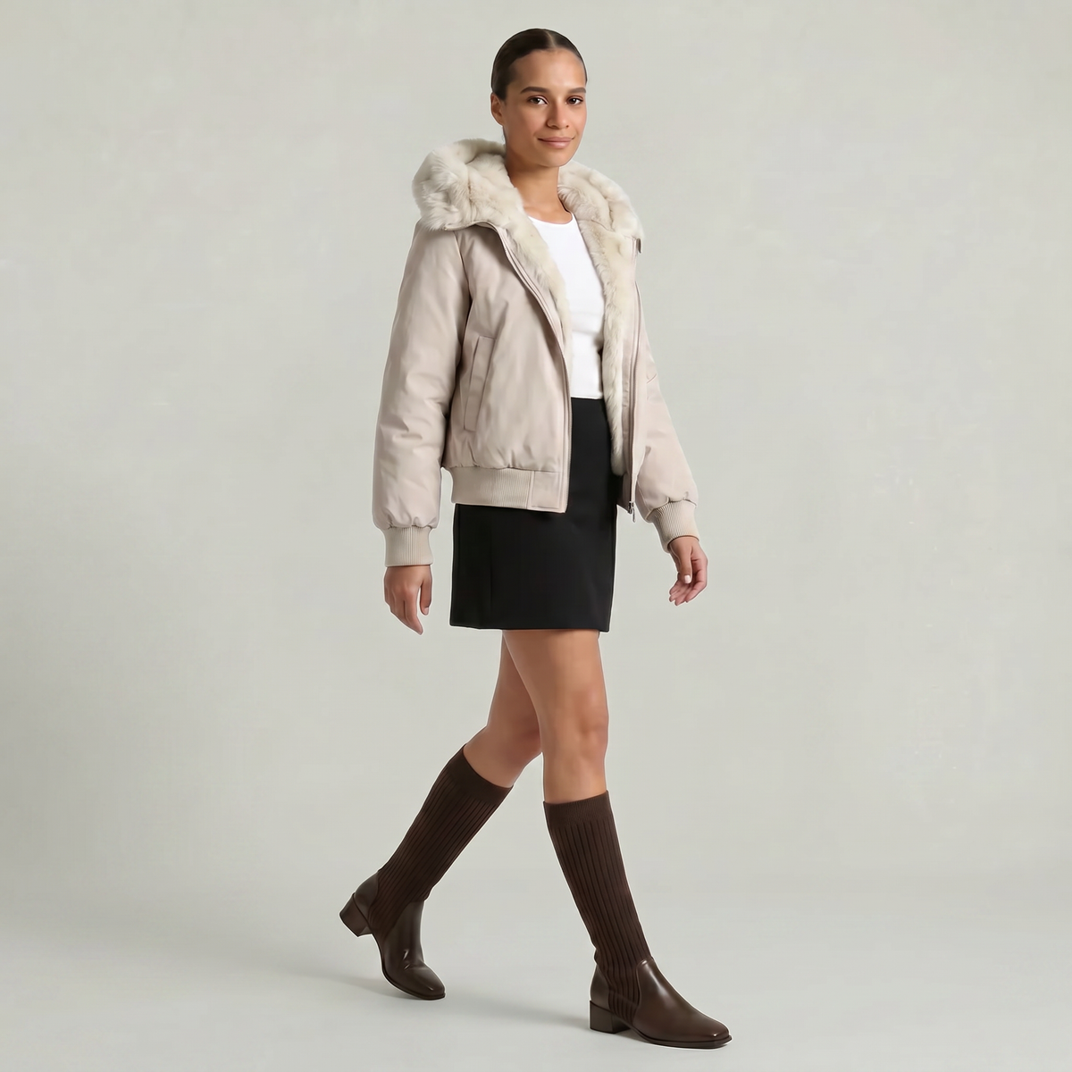 Vilma Ribbed Knit Block Heel Knee-High Boots