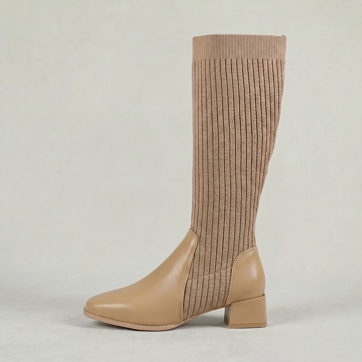 Vilma Ribbed Knit Block Heel Knee-High Boots