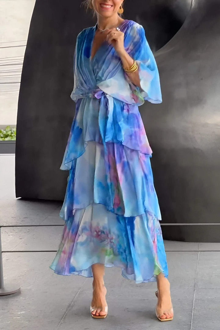 Women's Blue Cocktail Dress with a V Neck