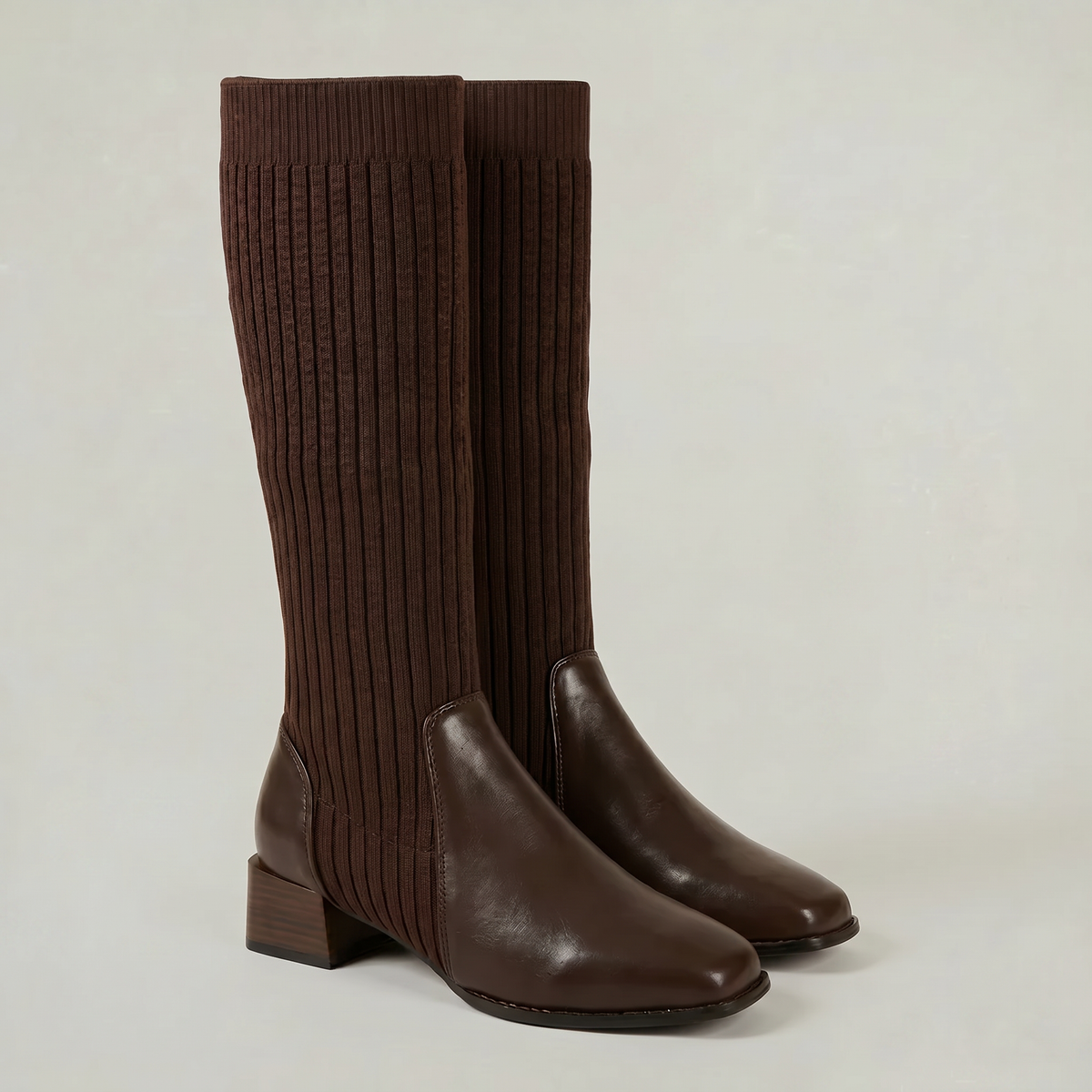 Vilma Ribbed Knit Block Heel Knee-High Boots