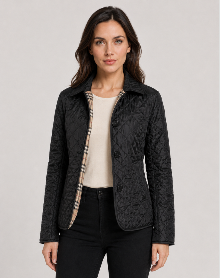 Women's Quilted Jacket, Collared, Button Front, Long Sleeves