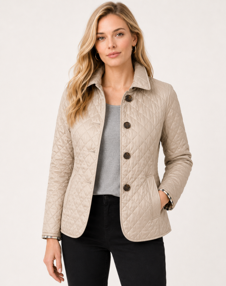 Women's Quilted Jacket, Collared, Button Front, Long Sleeves