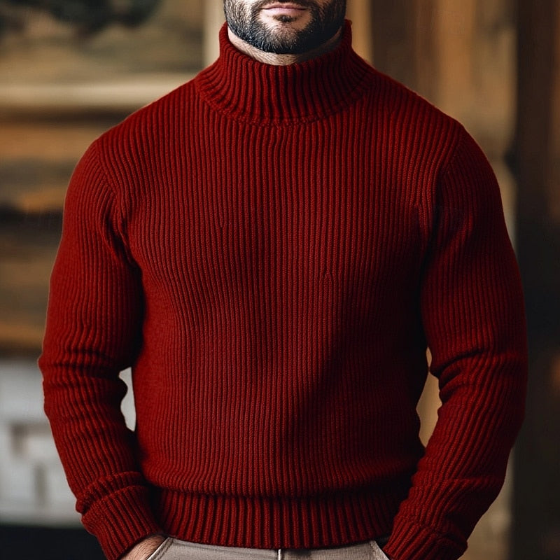 Men's Ribbed Turtleneck Jumper, Long Sleeves, Fitted Cut