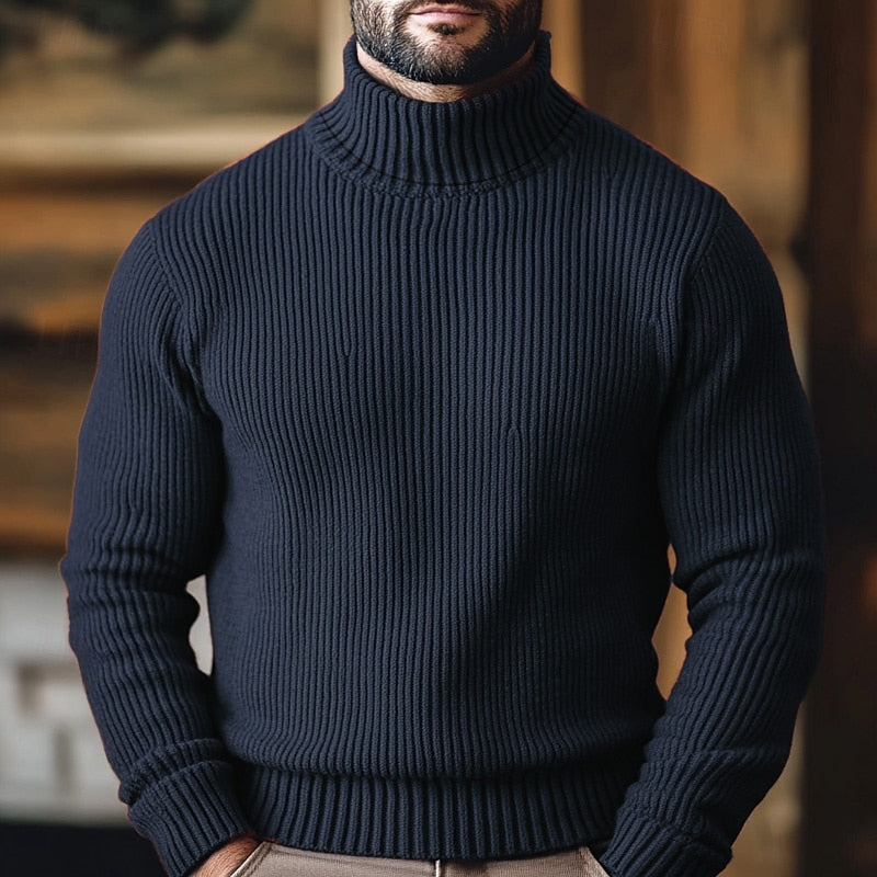 Men's Ribbed Turtleneck Jumper, Long Sleeves, Fitted Cut