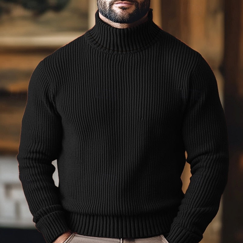 Men's Ribbed Turtleneck Jumper, Long Sleeves, Fitted Cut