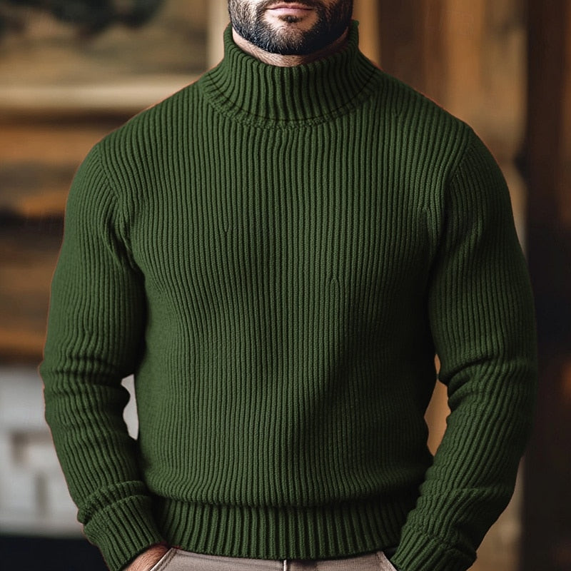Men's Ribbed Turtleneck Jumper, Long Sleeves, Fitted Cut