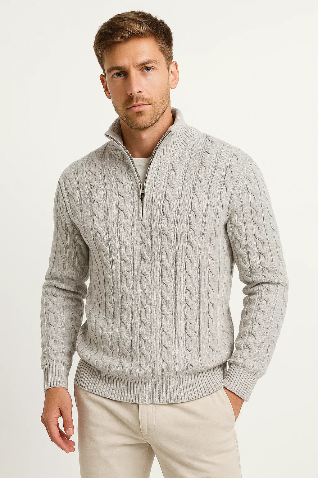 Konrad | Mens Cable-Knit Spring Quarter-Zip Sweater — Classic Texture in 5 Colors | Westmere