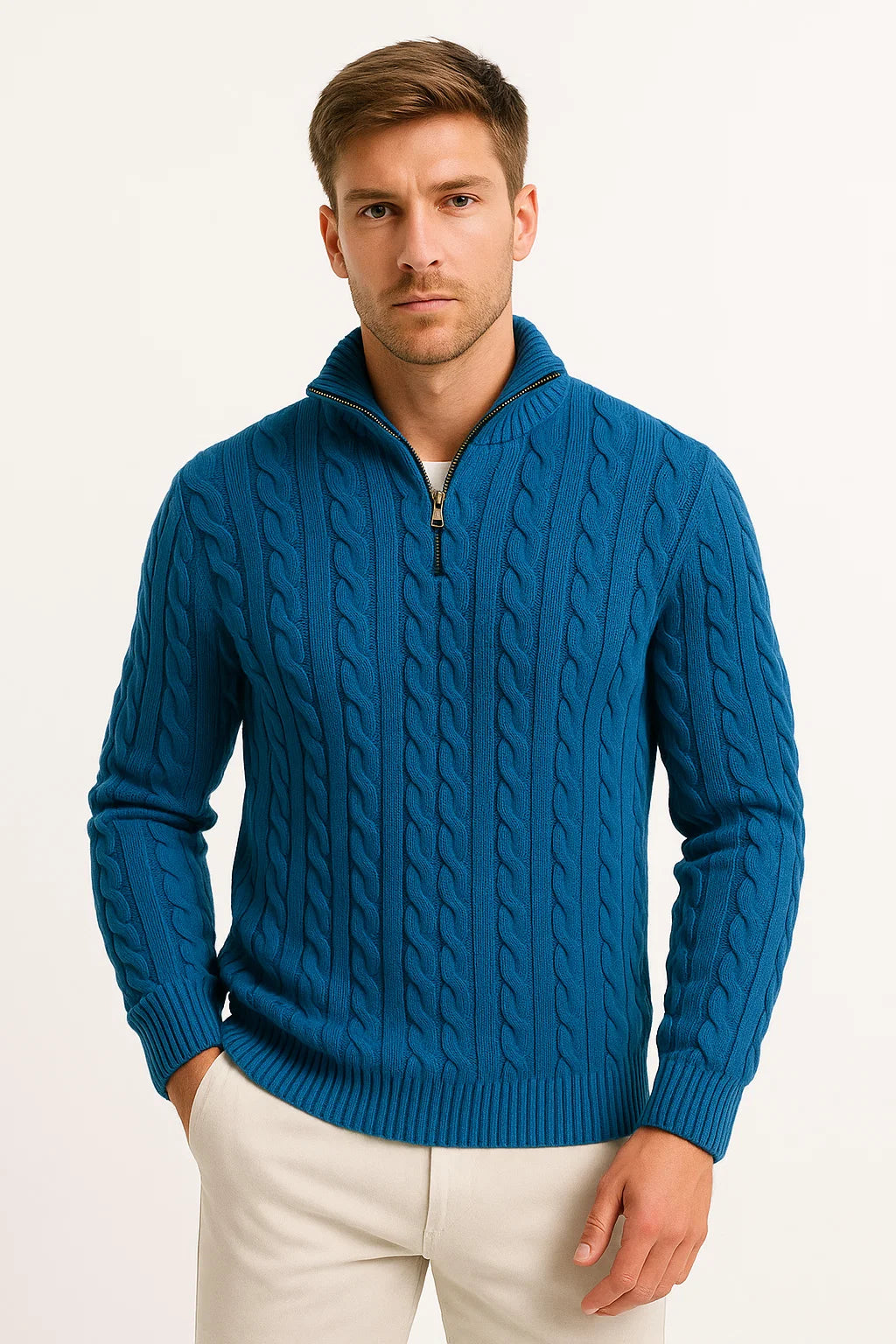 Konrad | Mens Cable-Knit Spring Quarter-Zip Sweater — Classic Texture in 5 Colors | Westmere