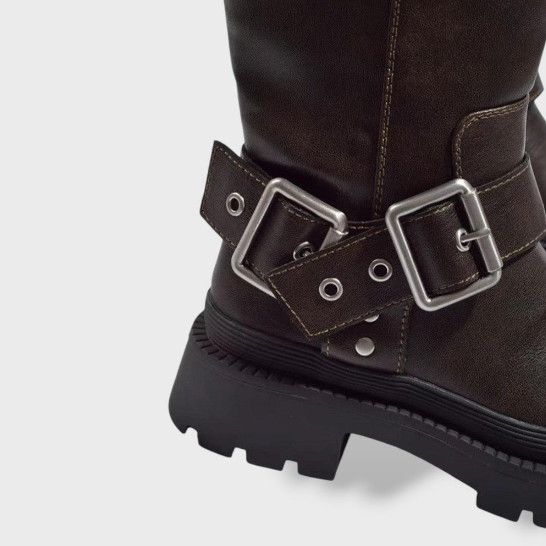 Tall Flat Cowboy Boots with Buckle