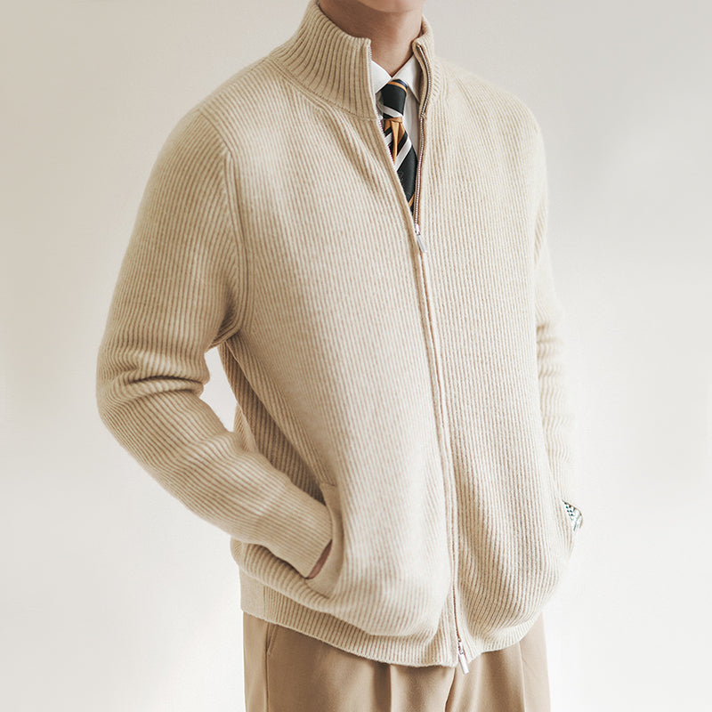 Jan | Mens Spring Full-Zip Knit Sweater — Ribbed Texture with Sport-Elegant Touch in 3 Colors M–2XL | Westmere