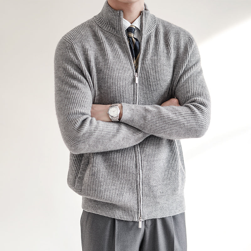 Jan | Mens Spring Full-Zip Knit Sweater — Ribbed Texture with Sport-Elegant Touch in 3 Colors M–2XL | Westmere