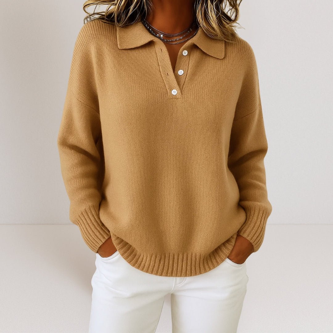 Holly | Womens Knit Sweater with Polo Collar and Button Placket | Relaxed Fit | Navy, Red, Brown and More S-5XL