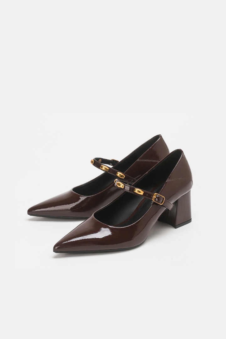 Freya Studded Strap Mary Jane Block Heel Pumps
