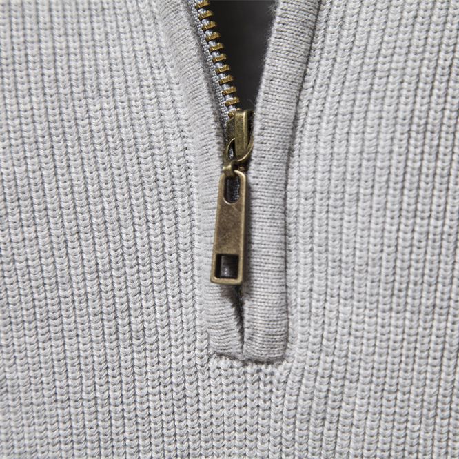 Men's Quarter-Zip Ribbed Knit Sweater, Stand Collar, Long Sleeves