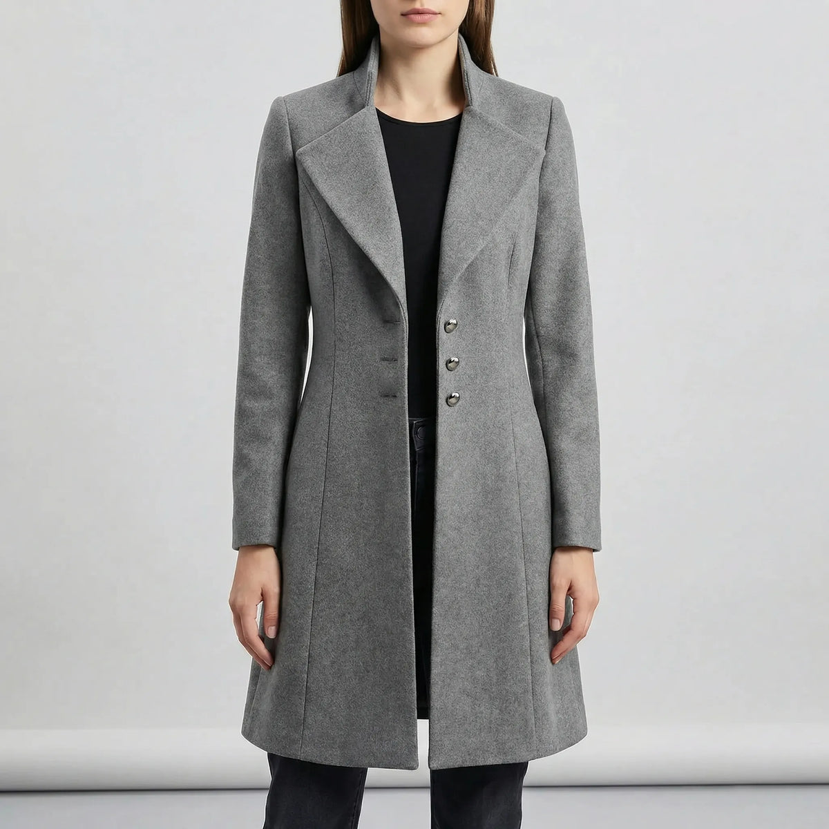 Women's Long Tailored Coat with Notched Lapel