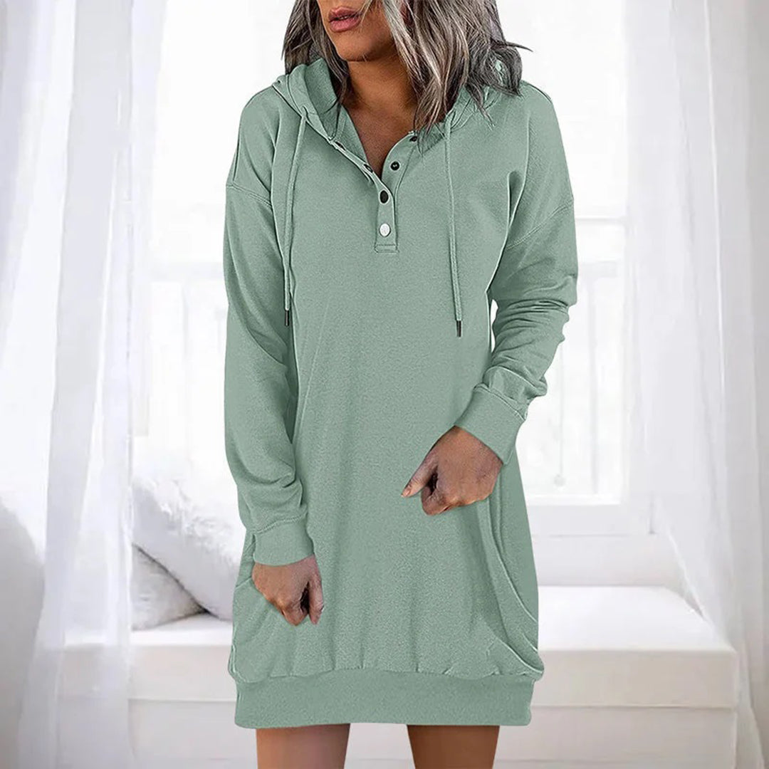 Women's Hooded Sweater Dress with Button Placket