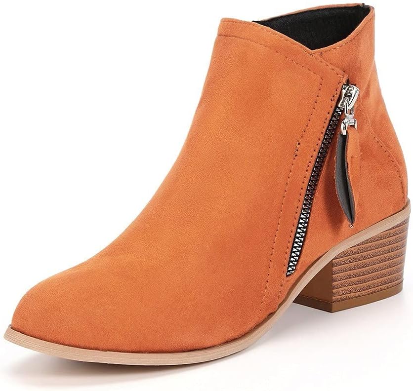 Women's Ankle Boots, Side Zipper, Low Block Heel