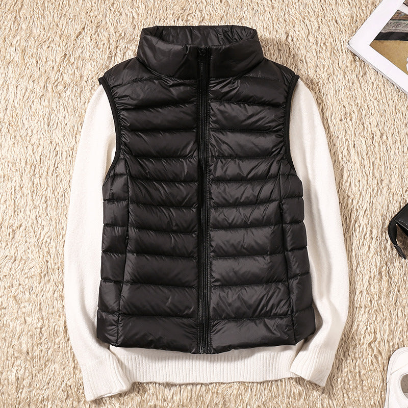 Erika | Womens Padded Vest with Stand Collar and Zip Front | Lightweight, Quilted | Black, Navy and More S-4XL