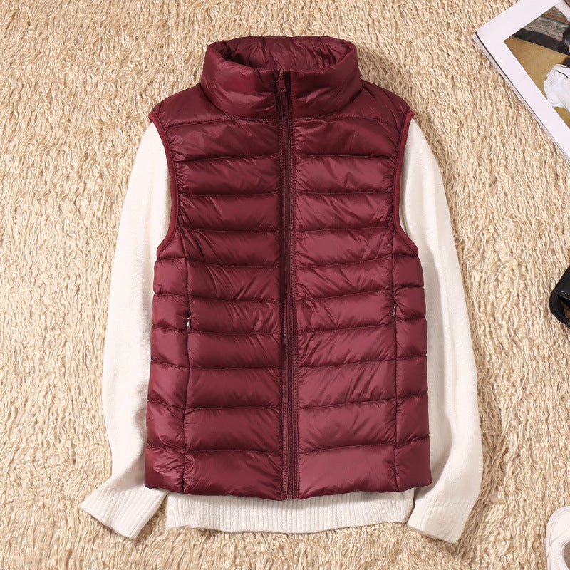 Erika | Womens Padded Vest with Stand Collar and Zip Front | Lightweight, Quilted | Black, Navy and More S-4XL