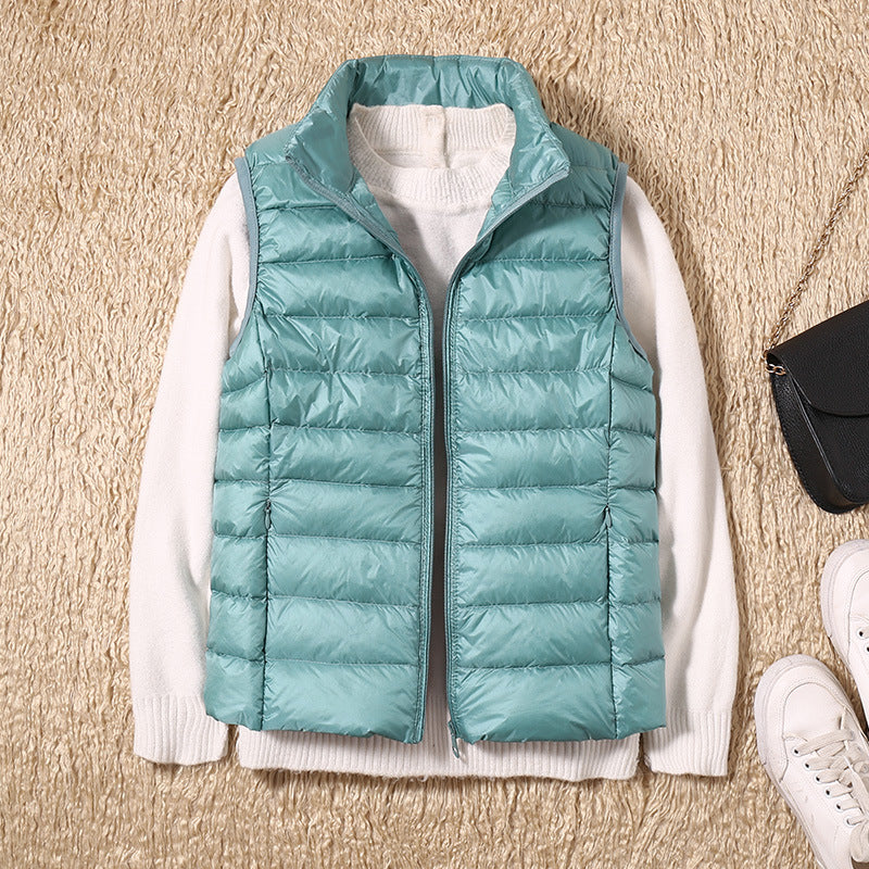 Erika | Womens Padded Vest with Stand Collar and Zip Front | Lightweight, Quilted | Black, Navy and More S-4XL