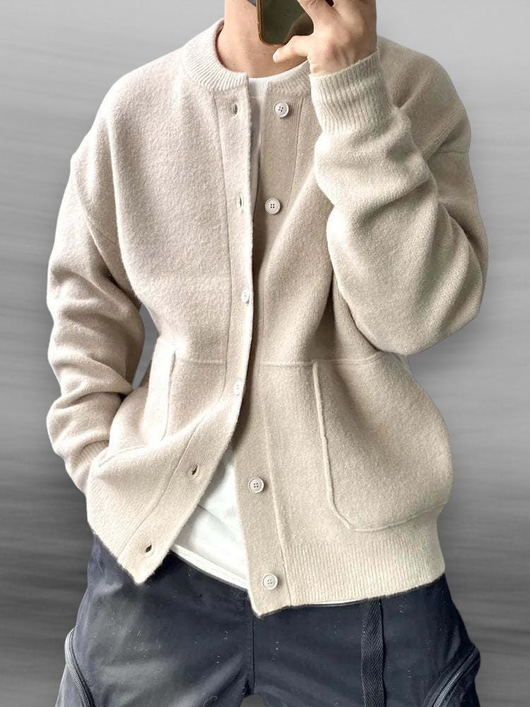 Men's Button-Front Cardigan Sweater, Crew Neck, Long Sleeves