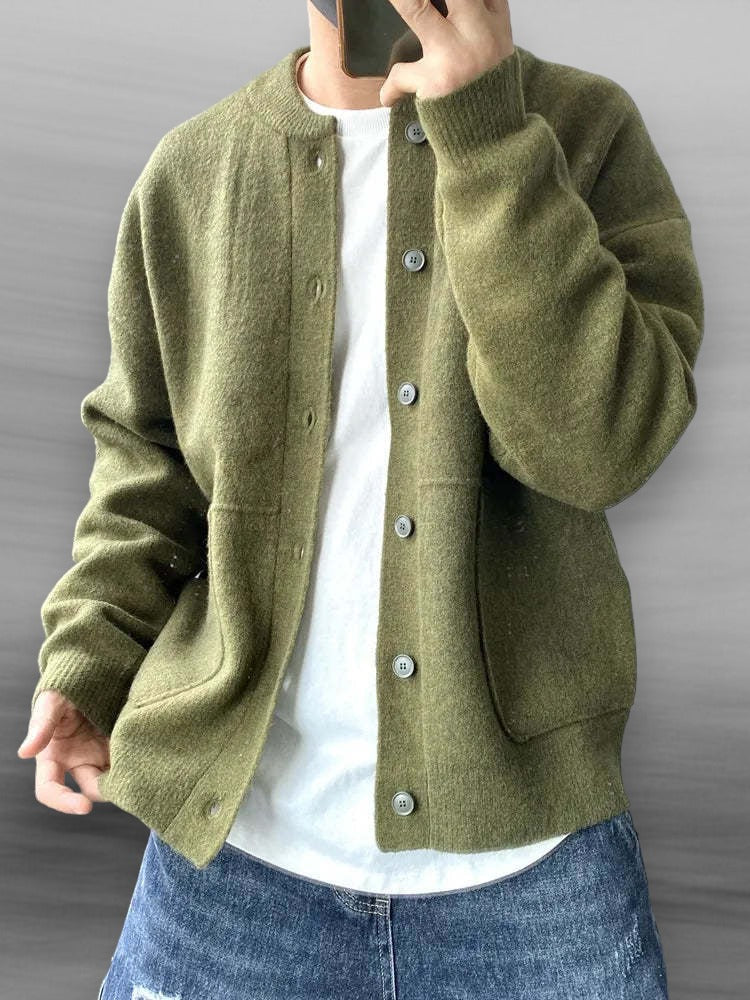 Men's Button-Front Cardigan Sweater, Crew Neck, Long Sleeves