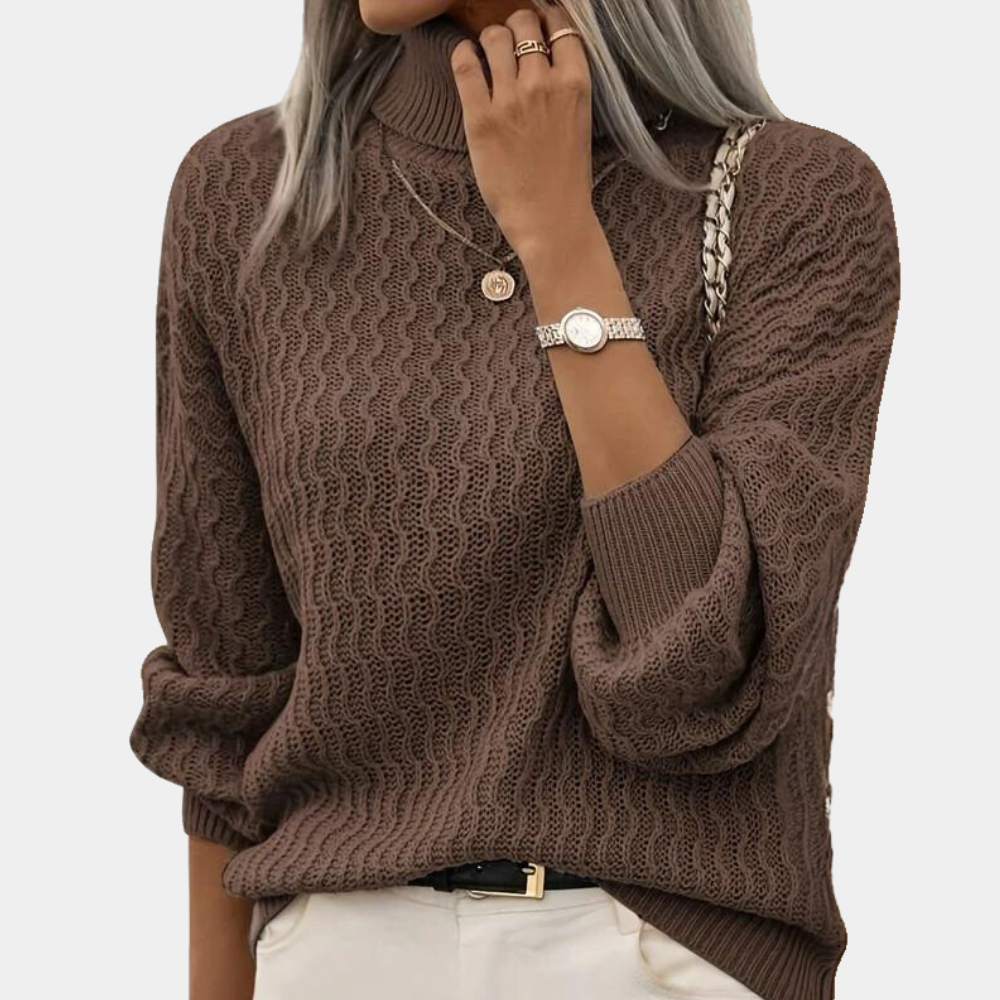 Women's Turtleneck Sweater Cable Knit Relaxed Fit