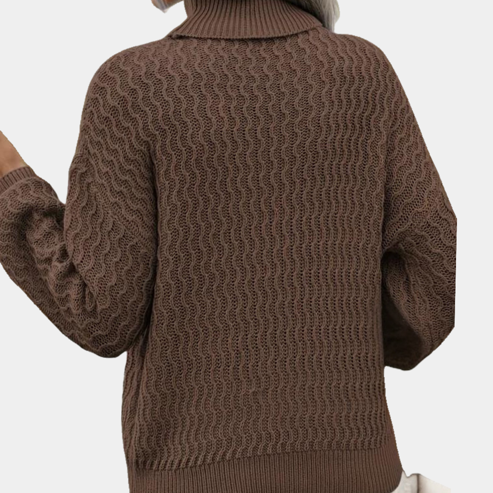 Women's Turtleneck Sweater Cable Knit Relaxed Fit