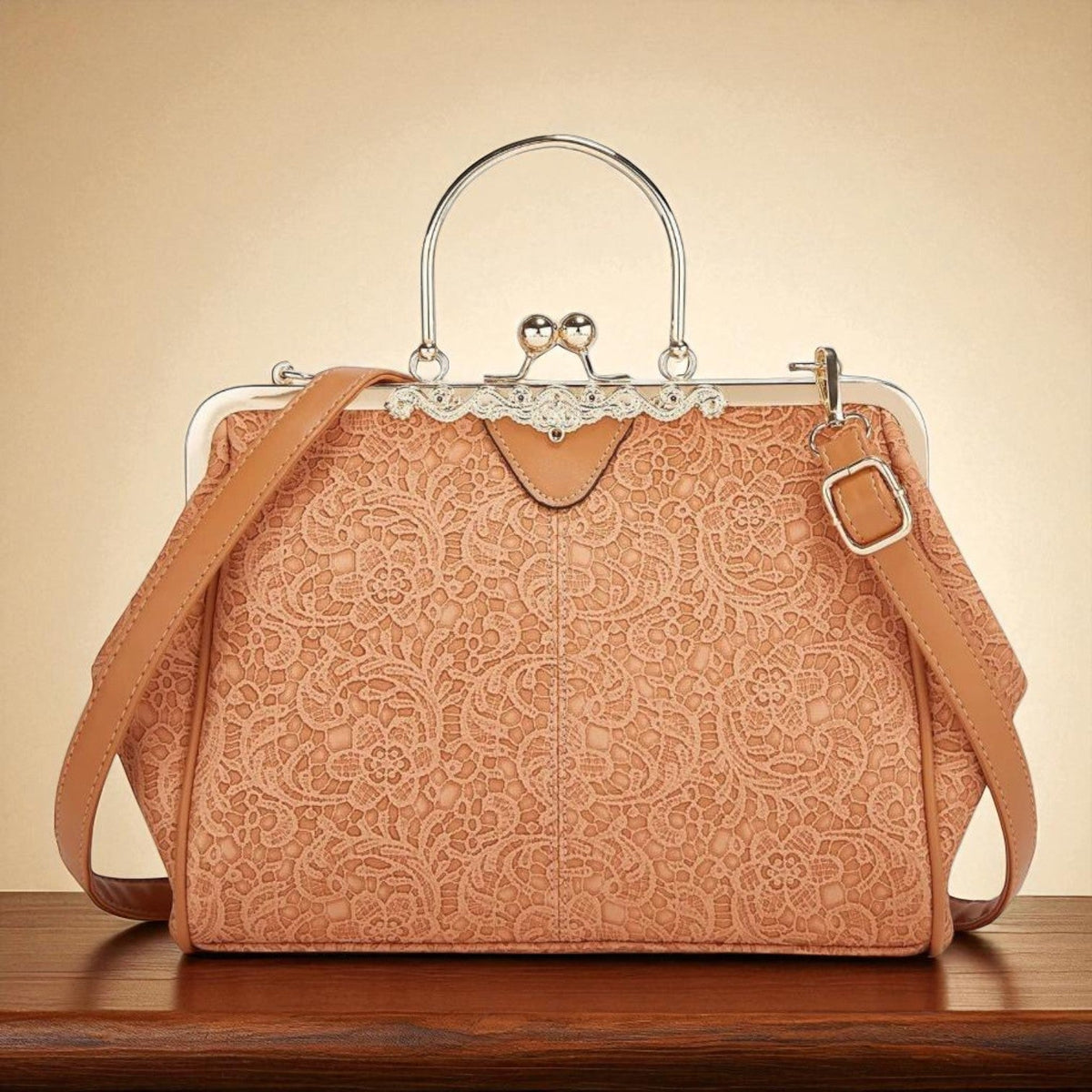 Women's Vintage Frame Handbag with Kiss-Lock Closure