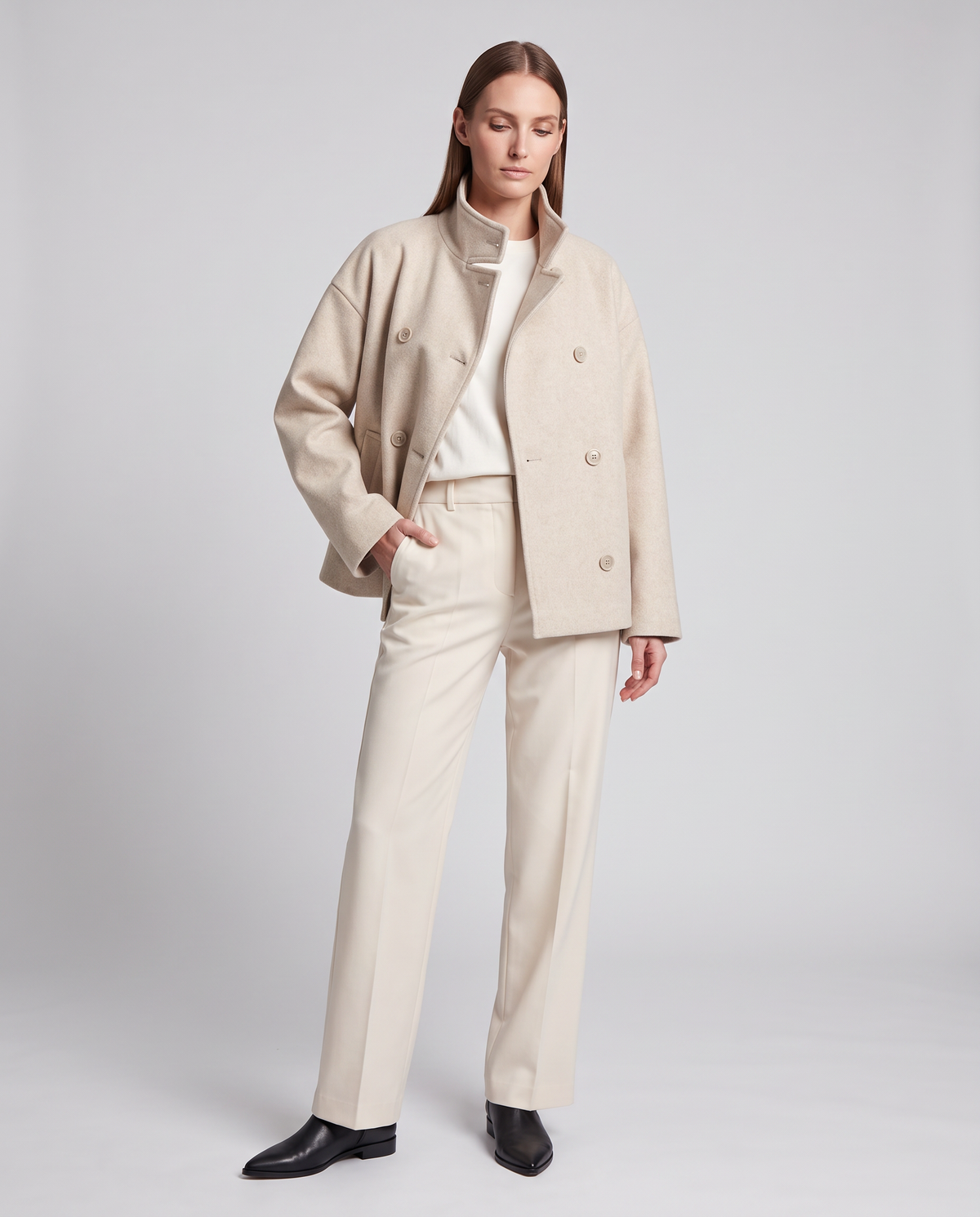 Women's Short Coat, High Collar, Button Front