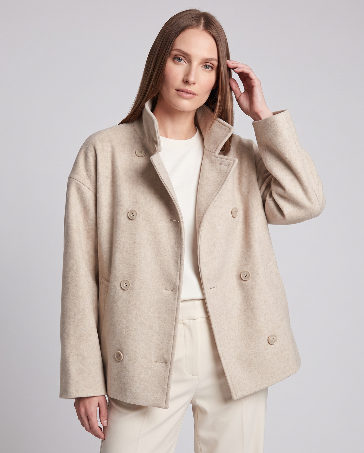 Women's Short Coat, High Collar, Button Front