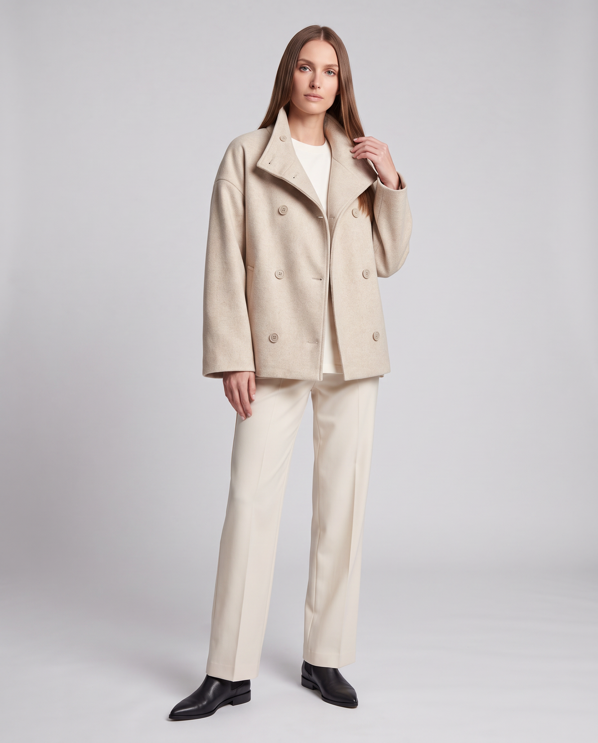 Women's Short Coat, High Collar, Button Front