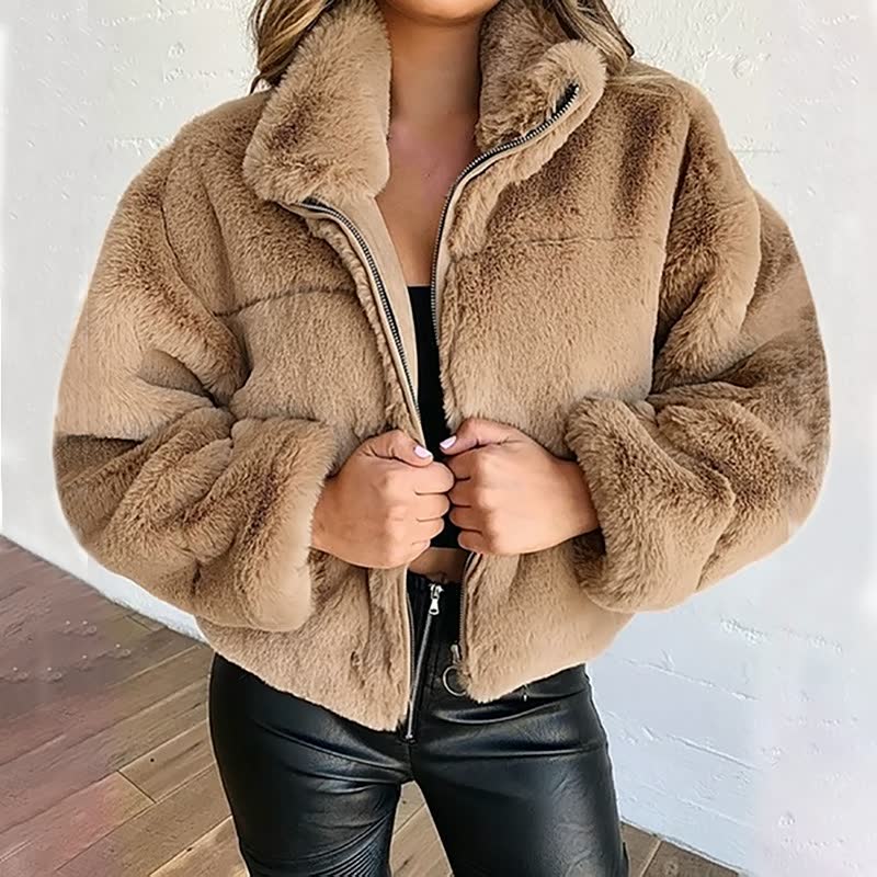 Women's Teddy Zip-Up Jacket with High Collar