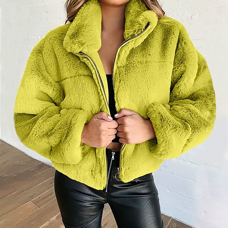 Women's Teddy Zip-Up Jacket with High Collar